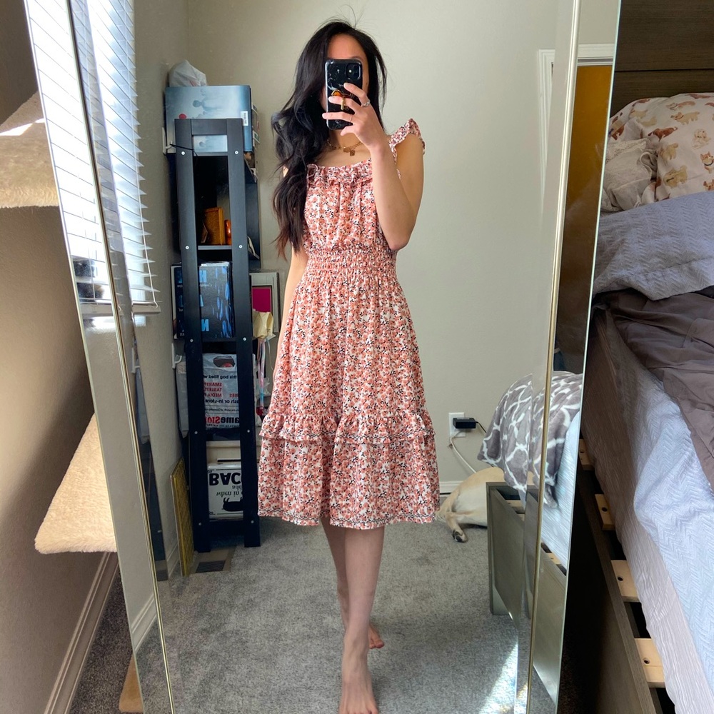 Sleeveless Ruffle Floral Midi Dress